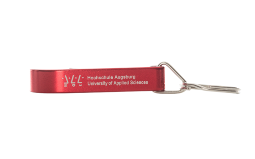 Roter Flaschenöffner der Hochschule Augsburg