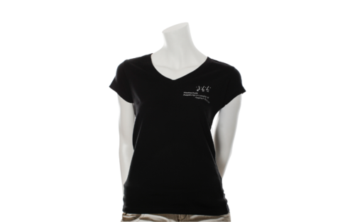 Schwarzes Lady T-Shirt mit V-Ausschnitt der Hochschule Augsburg